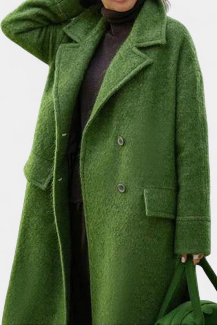 Camile | Long Oversized Double-Breasted Coat with Notched Collar