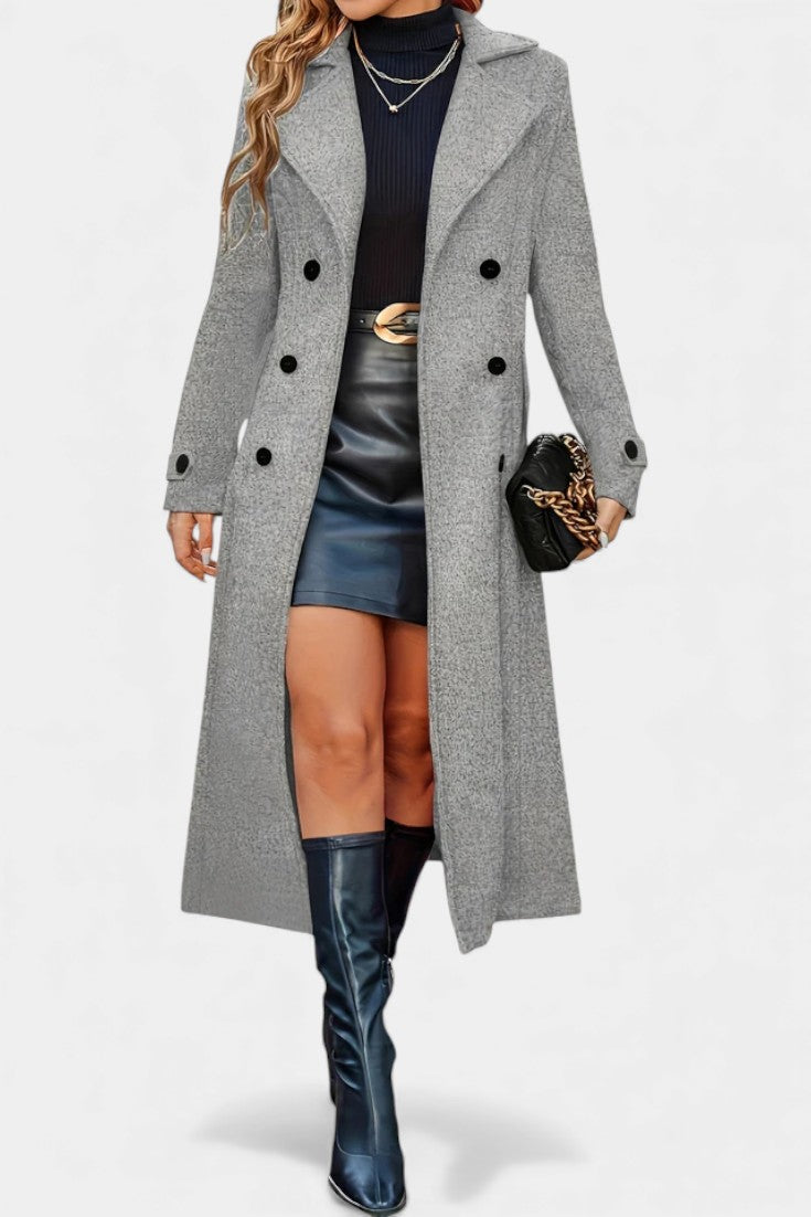Naissa | Long Notched Lapel Double-Breasted Coat