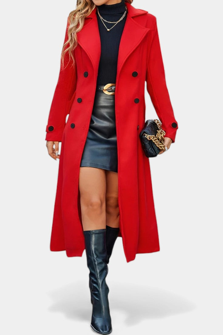 Naissa | Long Notched Lapel Double-Breasted Coat