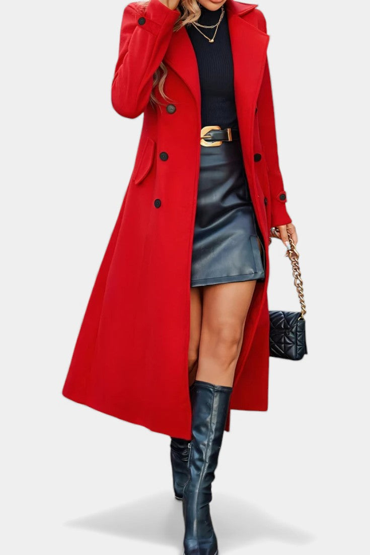 Naissa | Long Notched Lapel Double-Breasted Coat