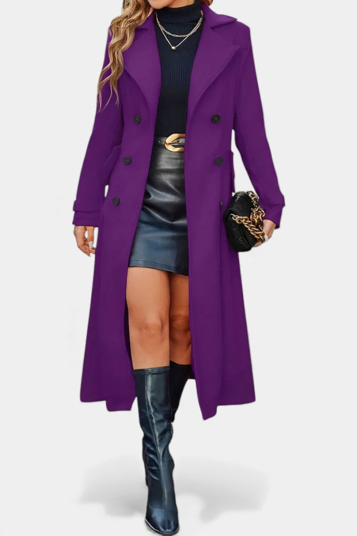 Naissa | Long Notched Lapel Double-Breasted Coat