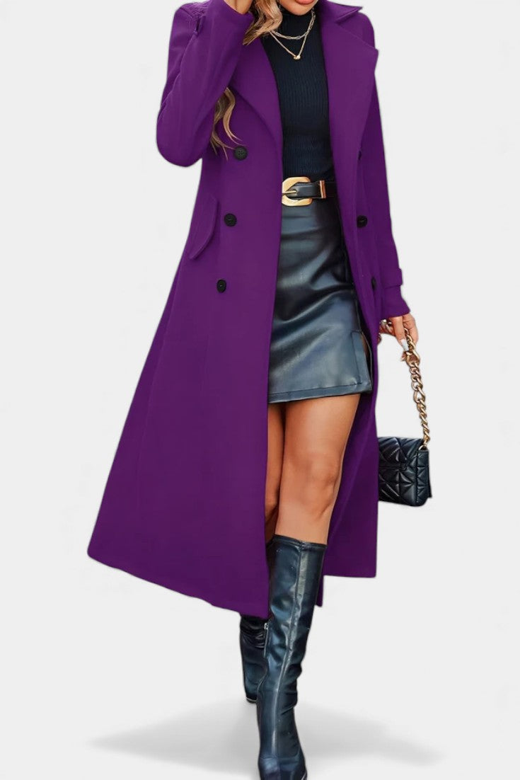 Naissa | Long Notched Lapel Double-Breasted Coat