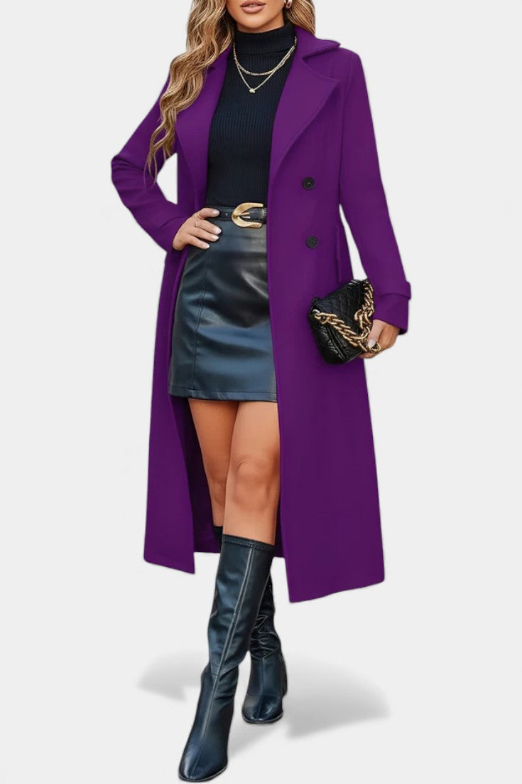 Naissa | Long Notched Lapel Double-Breasted Coat