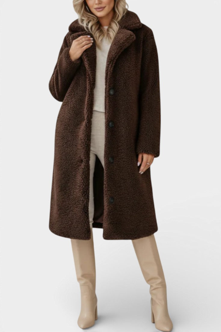 Verdeline | Teddy Long Oversized Coat with Notched Collar