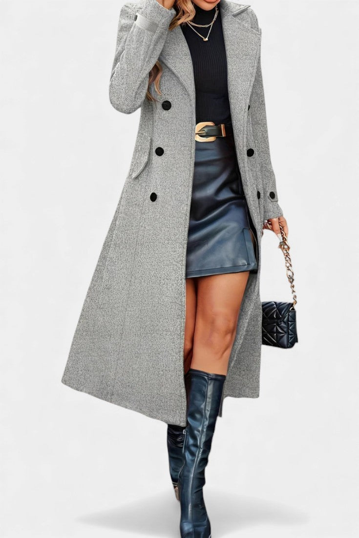 Naissa | Long Notched Lapel Double-Breasted Coat