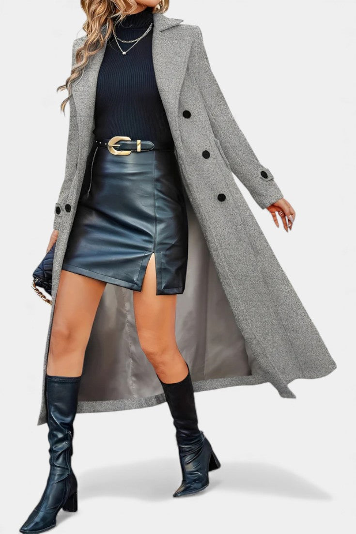 Naissa | Long Notched Lapel Double-Breasted Coat