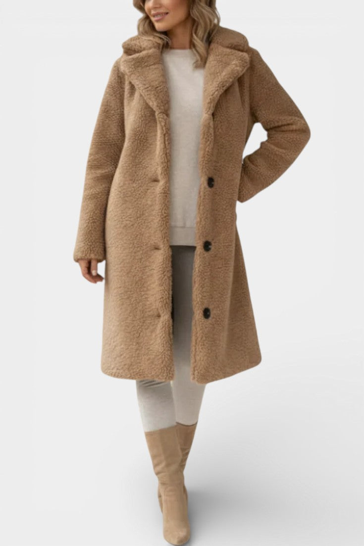 Verdeline | Teddy Long Oversized Coat with Notched Collar