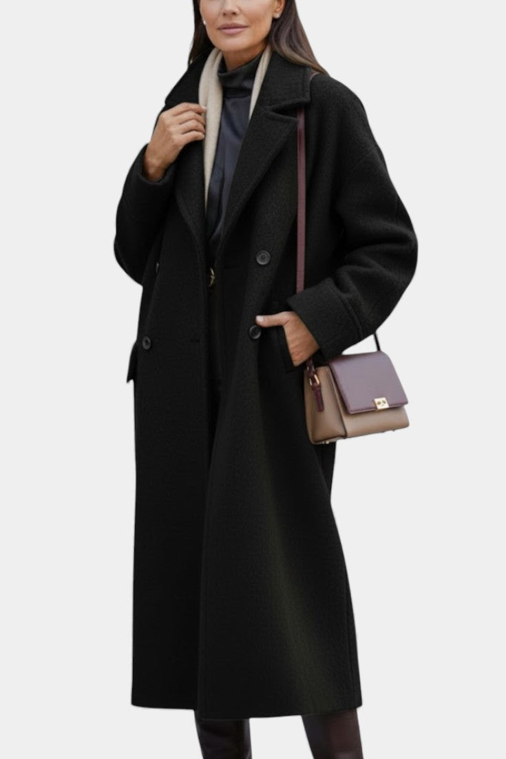 Camile | Long Oversized Double-Breasted Coat with Notched Collar