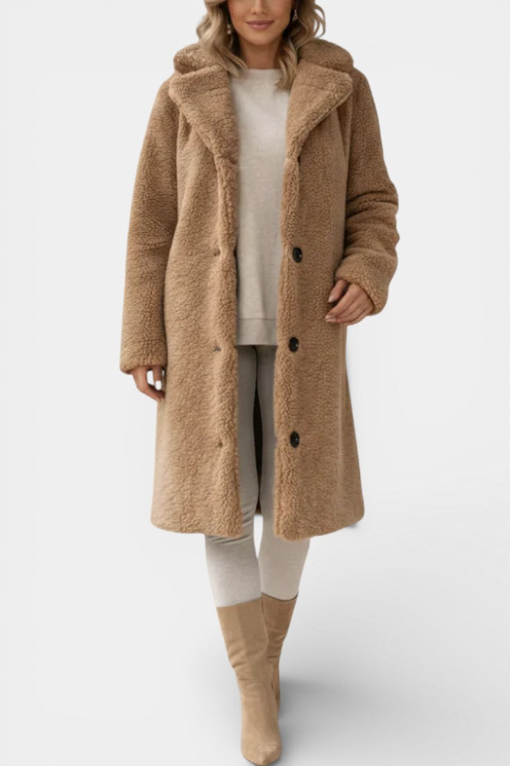 Verdeline | Teddy Long Oversized Coat with Notched Collar