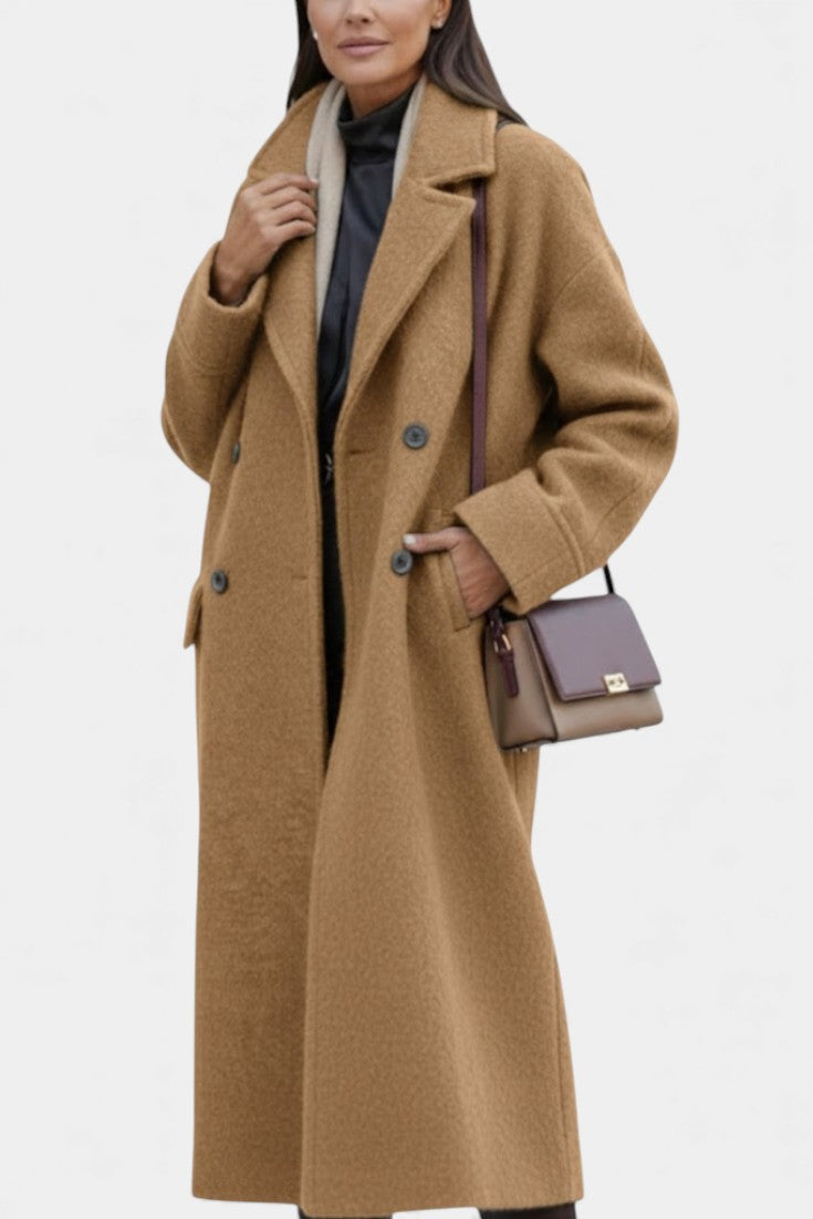 Camile | Long Oversized Double-Breasted Coat with Notched Collar