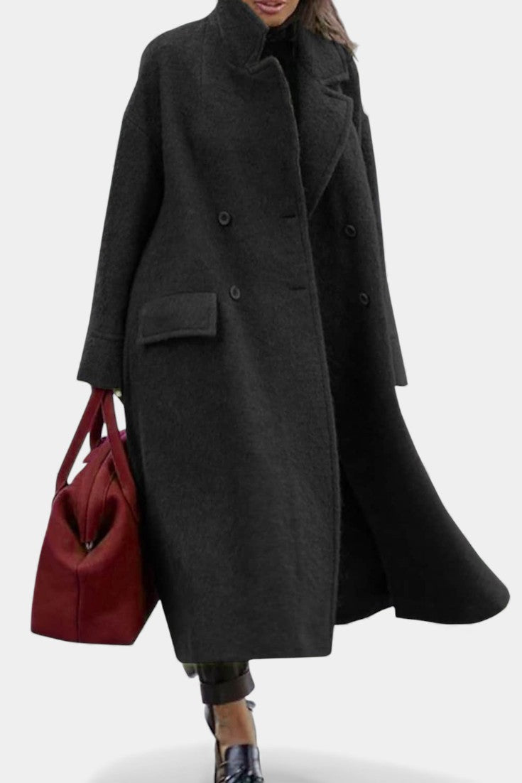 Camile | Long Oversized Double-Breasted Coat with Notched Collar