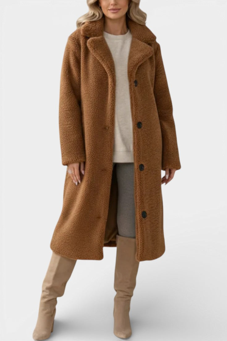Verdeline | Teddy Long Oversized Coat with Notched Collar