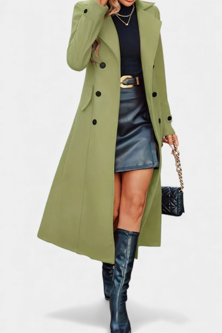 Naissa | Long Notched Lapel Double-Breasted Coat