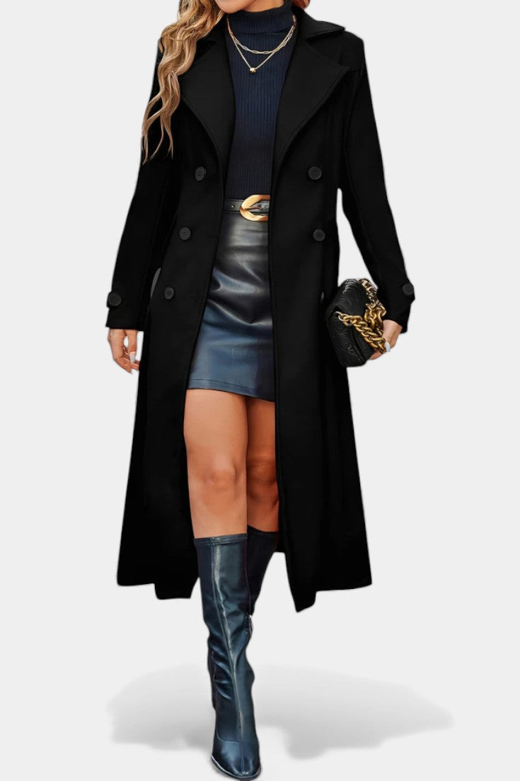 Naissa | Long Notched Lapel Double-Breasted Coat