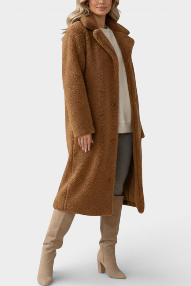 Verdeline | Teddy Long Oversized Coat with Notched Collar