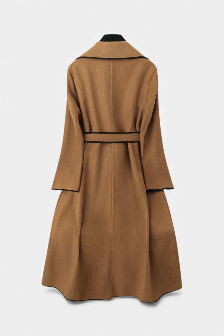 Flora Long Coat with Revers and Coloured Belt