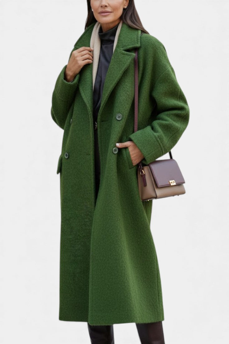 Camile | Long Oversized Double-Breasted Coat with Notched Collar