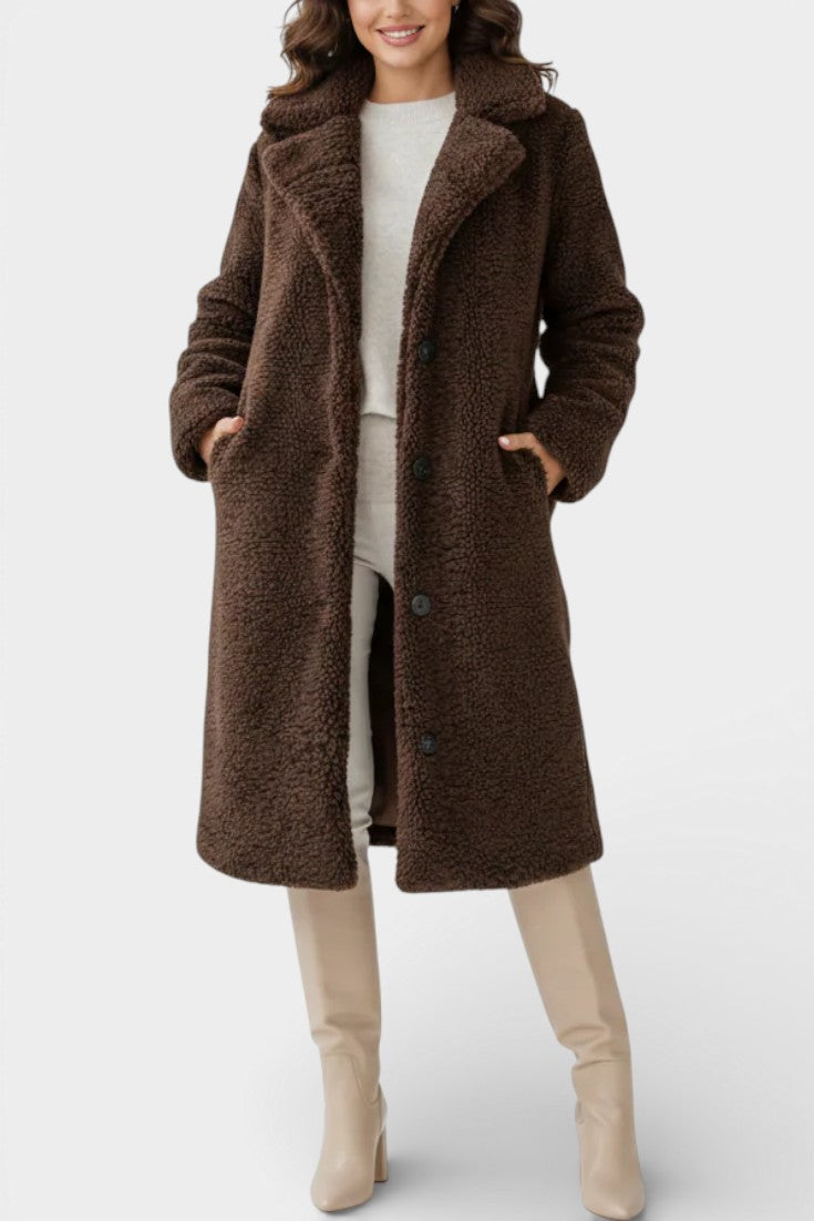 Verdeline | Teddy Long Oversized Coat with Notched Collar