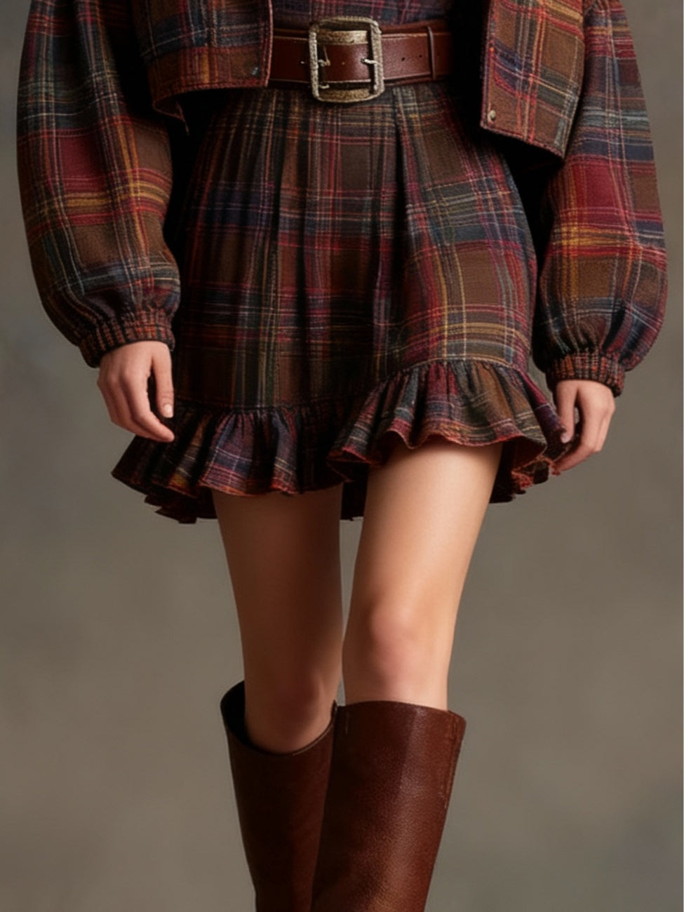 Lila Vintage Plaid Ruffle Mini Dress Set