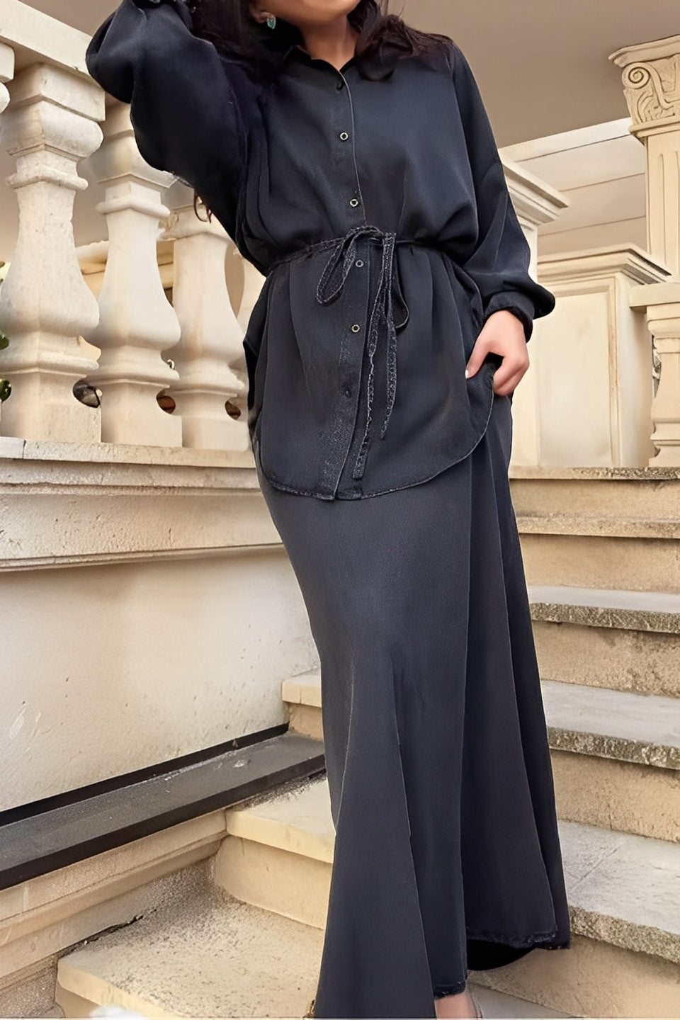 Samantha Tie-Drawstring Shirt and Skirt Set