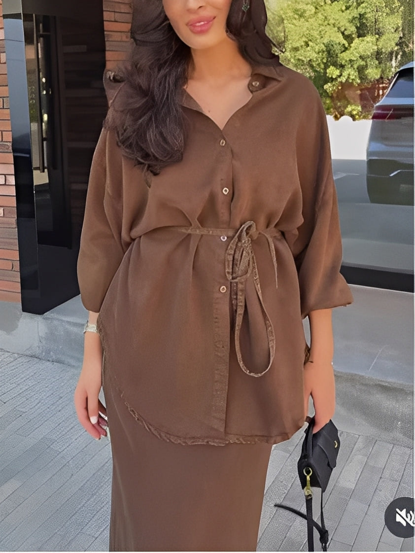 Samantha Tie-Drawstring Shirt and Skirt Set