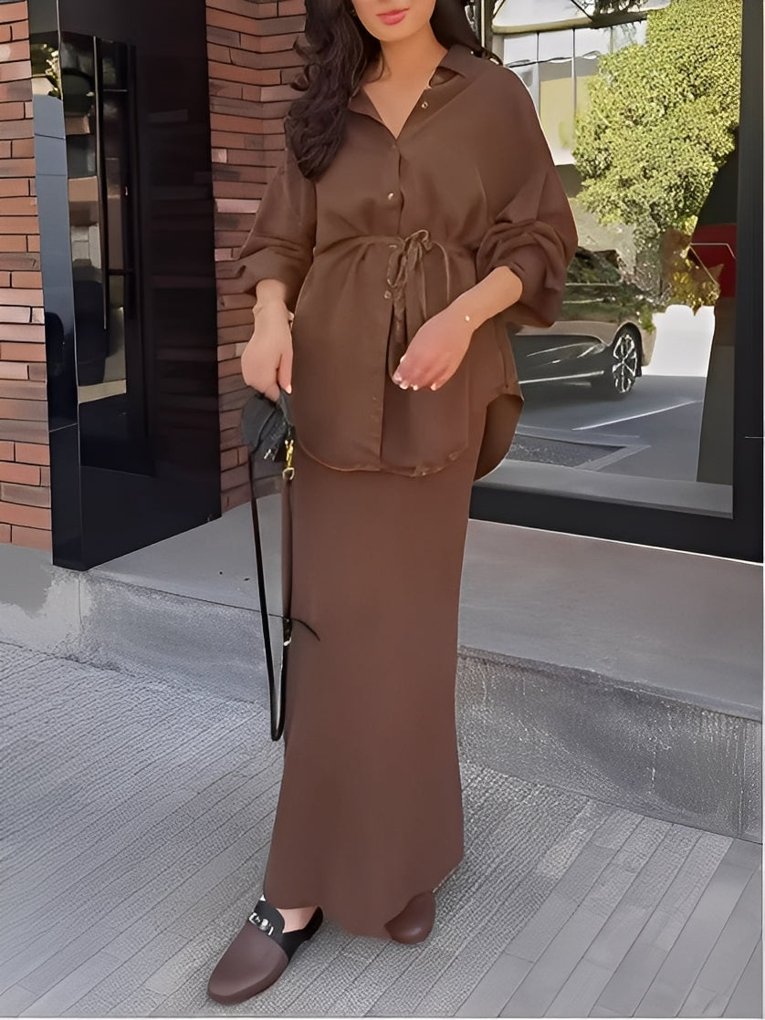 Sienna Tie-Drawstring Shirt and Skirt Set