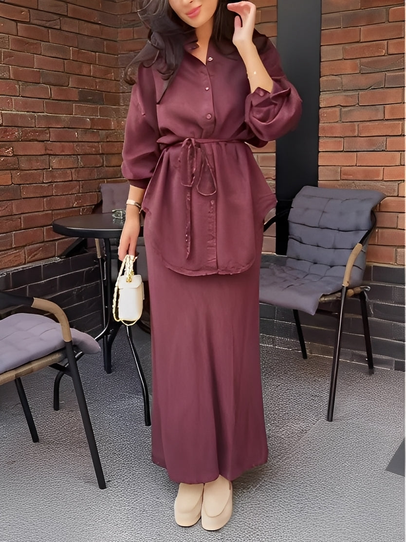 Samantha Tie-Drawstring Shirt and Skirt Set