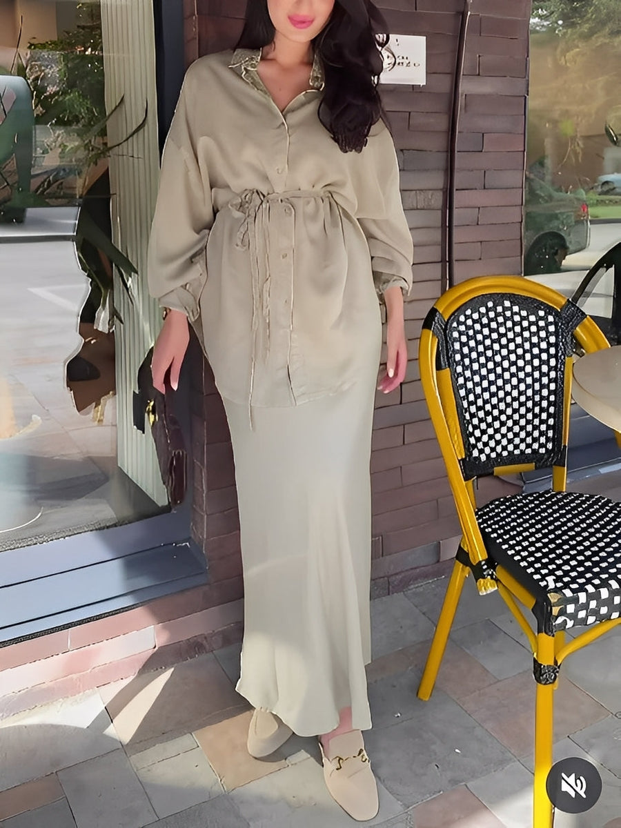 Lila Tie-Drawstring Shirt and Skirt Set